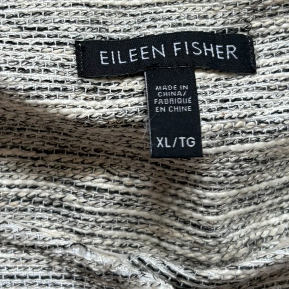 Eileen Fisher Ecru Long Knit Tweed Jacket Knit Black Cream Pockets Snap‎ XL - Picture 8 of 9